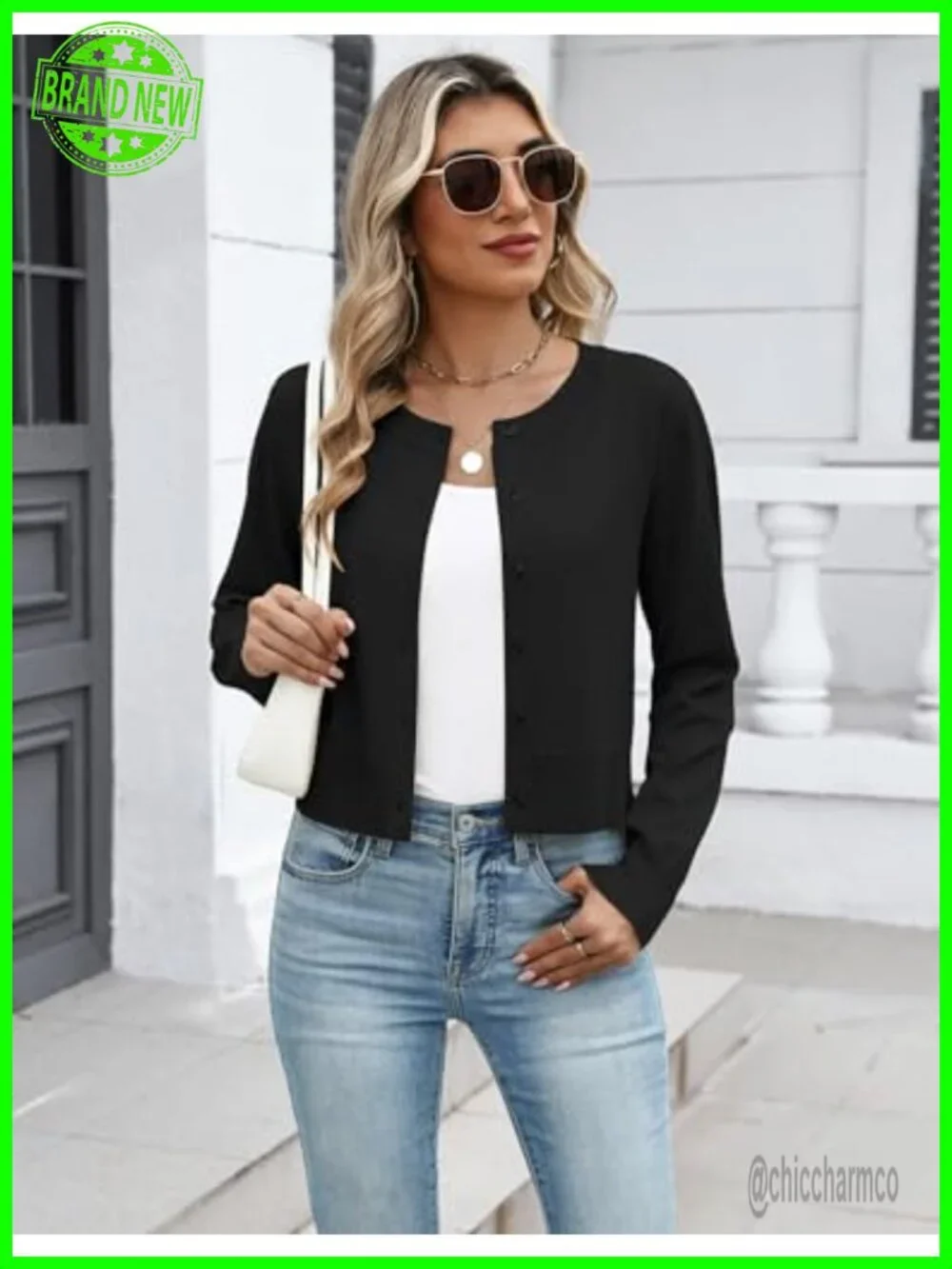 Cropped Cardigan Button Down Long Sleeve Knit Bolero Shrug